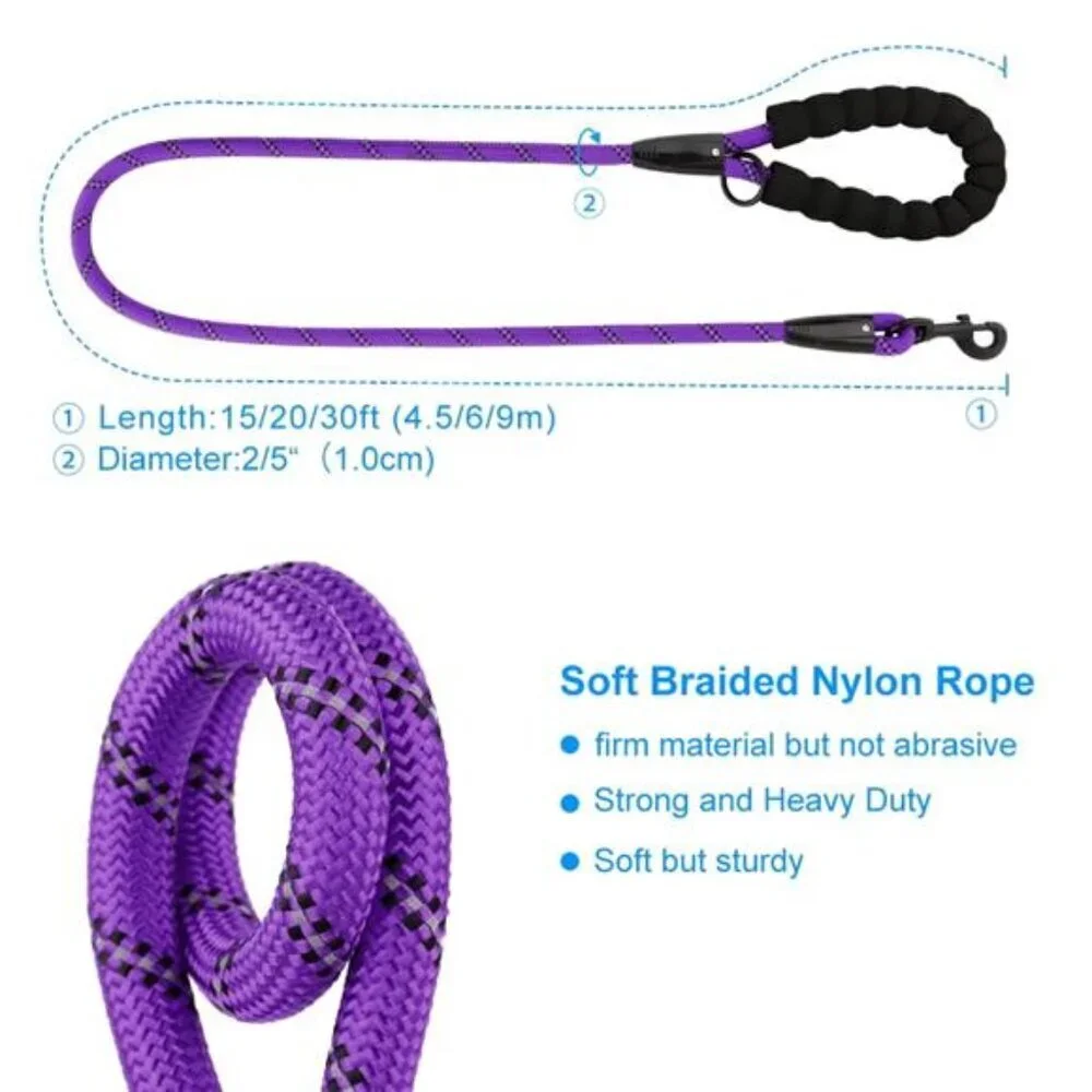 Pet Long Rope Dog Leash, Heavy Duty, Reflective, With Comfortable Padded